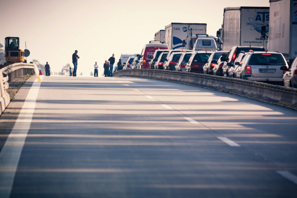 People Waiting on a backed-up highway